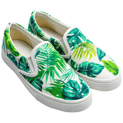 Stylish white slip-on shoes with vibrant tropical leaf print for casual wear
