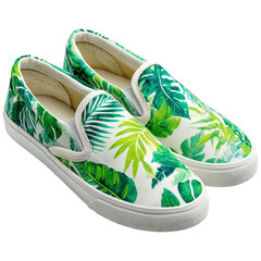 Stylish tropical leaf print slip-on shoes for women casual comfort and summer fashion