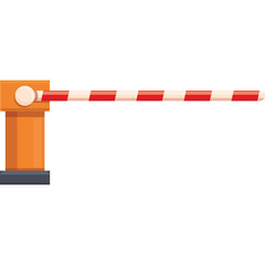 Orange barrier gate with red and white striped arm extended horizontally on a clean white background symbolizing access control or restriction no ai artifacts present