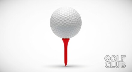 Closeup of a white golf ball on a red tee, isolated on a white background
