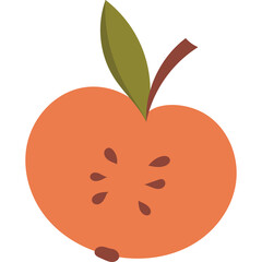 Orange Apple Half Fruit With Green Leaf and Stem on White Background Isolated Object