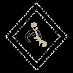 Diamond-shaped frame made of intertwined rope, in the central part stylized plant with leaves for stickers, printing on clothes.