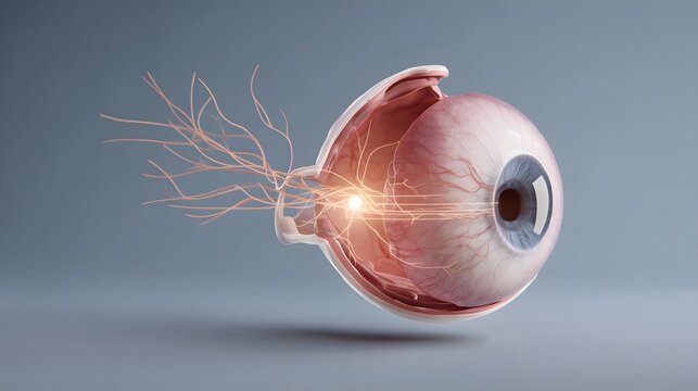 Human Eye Anatomy with Glowing Optic Nerves