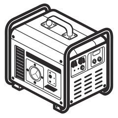 Portable generator isometric line art illustration for power generation and backup electricity supply