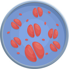 Microscopic View of Red Blood Cells Clustered Within a Petri Dish Showing Circular Arrangement and Small Dots on a Light Blue Background