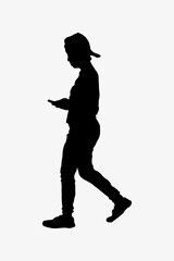 Man walking, using phone silhouette vector