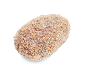 One uncooked meat patty isolated on white