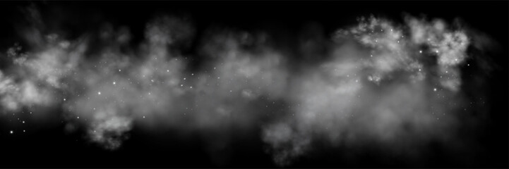 Abstract fog texture and shining stars. Gray space realistic nebula smoke background. Magic colorful galaxy with stardust. Abstract vector illustration