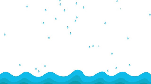 rain animation with water flowing on a horizontal white screen for a rainy season theme