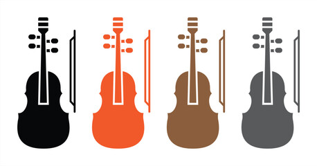 Naklejka premium Colorful Violin Icon Set with Bow in Minimalist Style