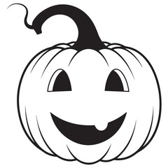 Black White Outline Jack-O-Lantern Pumpkin Happy Face Illustration