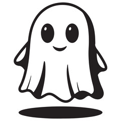 Cute Cartoon Ghost Character Illustration with Smiling Face and Shadow