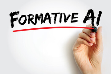 Formative AI handwritten with a red underline, symbolizing artificial intelligence for formative assessment, learning improvement, and education innovation through adaptive feedback