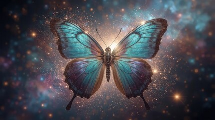 Stunning blue butterfly with cosmic dust, elegant and vibrant for creative projects bringing nature's beauty