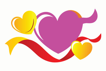 Happy Valentine’s Day 3D Yellow Hearts with Flowing Ribbons