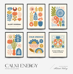Fototapeta premium A modern set of vector posters inspired by meditation and calm energy. Abstract yoga poses, soft organic shapes, and serene design — perfect for wall art and mindful interiors.