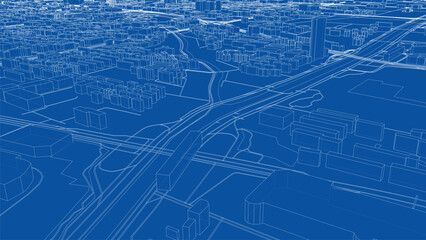 Blue Wireframe Cityscape