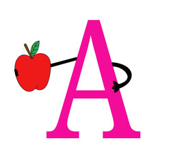a for apple Alphabet A holding apple on hand funny character preschool education