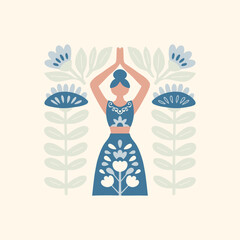 Minimal vector illustration inspired by meditation and calm energy. Features yoga poses, abstract shapes, and natural harmony &mdash; perfect for mindful design and modern wall art.