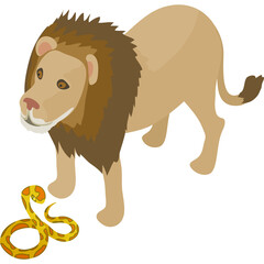 Isometric Lion And Snake Illustration On Transparent Background Representing Power And Danger