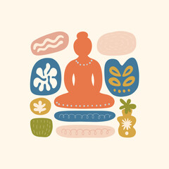 Minimal vector illustration inspired by meditation and calm energy. Features yoga poses, abstract shapes, and natural harmony &mdash; perfect for mindful design and modern wall art.