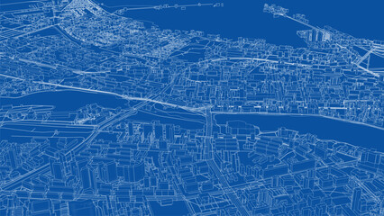 Urban modern landscape. Vector rendering of 3d