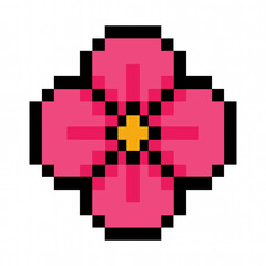 Obraz premium Retro pixel art pink flower illustration, perfect for game design, 8-bit graphics, and nostalgic projects, a vibrant and unique floral design element