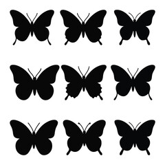 Stylish Butterfly Vector Set. Elegant Butterfly Silhouette Illustrations collection. Elegant Black and White Line Art Design Elements for wedding design, baby shower and party decoration.