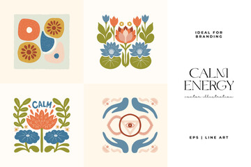 Minimal vector illustration inspired by meditation and calm energy. Features yoga poses, abstract shapes, and natural harmony &mdash; perfect for mindful design and modern wall art.