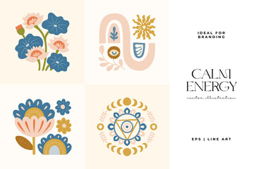 Minimal vector illustration inspired by meditation and calm energy. Features yoga poses, abstract shapes, and natural harmony — perfect for mindful design and modern wall art.