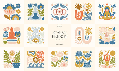 Minimal vector illustration inspired by meditation and calm energy. Features yoga poses, abstract shapes, and natural harmony — perfect for mindful design and modern wall art.