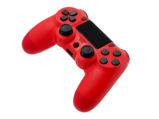 Close up, single red joystick for gaming console, isolated on transparent background.