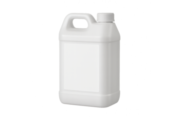 White plastic canister for fuel or chemical storage, PNG transparent background