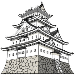 Himeji Castle Vector Illustration White Fortress. Perfect for UNESCO heritage posters, Japanese tourism branding, cultural education