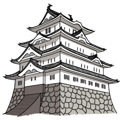 Himeji Castle Vector Illustration White Fortress. Perfect for UNESCO heritage posters, Japanese tourism branding, cultural education