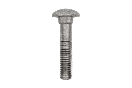 Carriage bolt with round head for woodworking or metal joinery, PNG transparent background