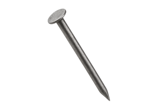 Steel nail for carpentry and construction projects, PNG transparent background