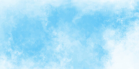 Grunge smooth light sky blue calming image of white clouds in a lavender sky evokes a sense of peace and tranquility, artistic watercolor painting style clouds background.	