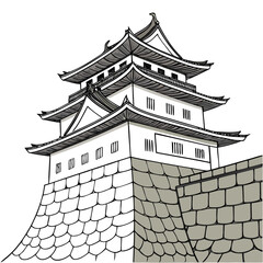 Marugame Castle Vector Illustration. Perfect for travel posters, Japanese heritage guides, cultural education