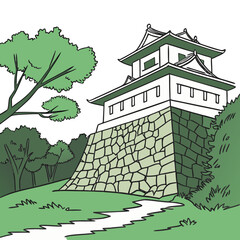 Morioka Castle Vector Illustration. Perfect for heritage education, Japanese history materials, travel design