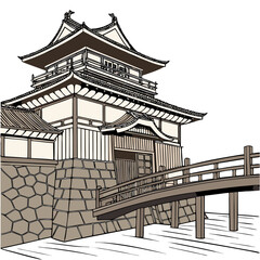 Matsushiro Castle Vector Art. Perfect for Japanese culture education, tourism, heritage graphics