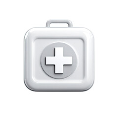 Obraz premium A glossy white square first-aid kit with a gray cross. The kit has a small handle on top