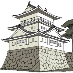 Odawara Castle Vector Illustration. Perfect for heritage tourism art, cultural education, travel guides
