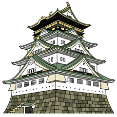 Osaka Castle Vector Illustration. Perfect for Japanese travel posters, souvenirs, education materials