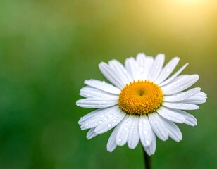 Obraz premium Close-up of a white daisy with water droplets against a blurred green backdrop