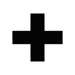 Solid Black Plus Sign Symbol on White Background Isolated