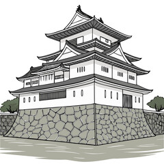 Shibata Castle Vector Illustration. Perfect for Japanese cultural tourism, educational posters, architecture graphics