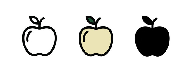 Isolated set of apples in diverse style outlining fruit with leaf