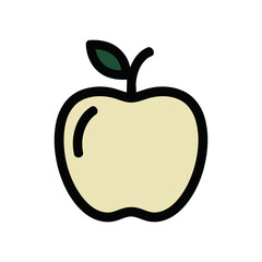 Stylized Apple with a Stem and Single Leaf Featuring Black Outline on White
