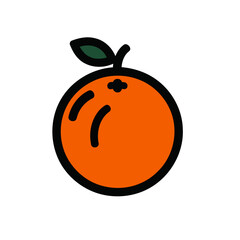 Vibrant Orange Fruit With Leaf Outline Graphic Isolated on White Background